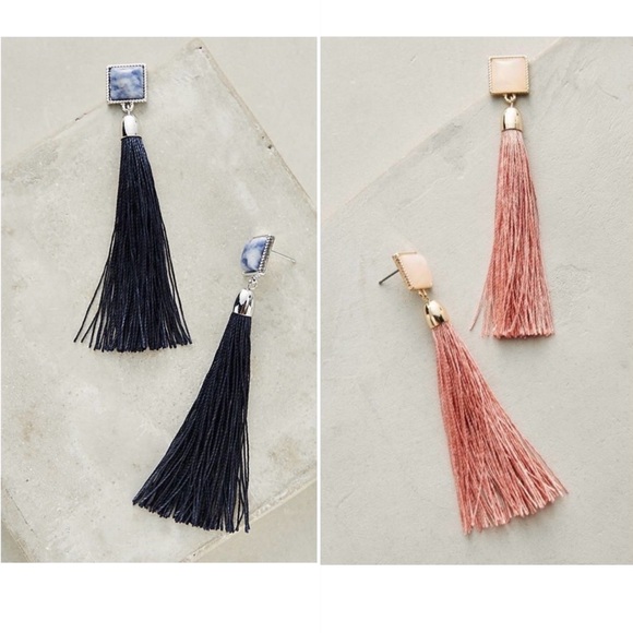 Anthropologie Jewelry - NEW Anthropologie Rhosyn Tassel Fringe Earrings NAVY & PINK [2 PAIR]